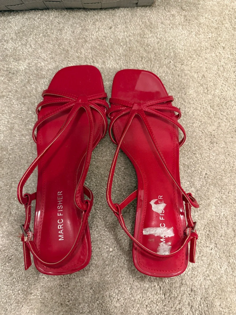 Marc Fisher Red Strappy Square-Toe Heels